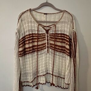 Cream and Brown Knit Sweater